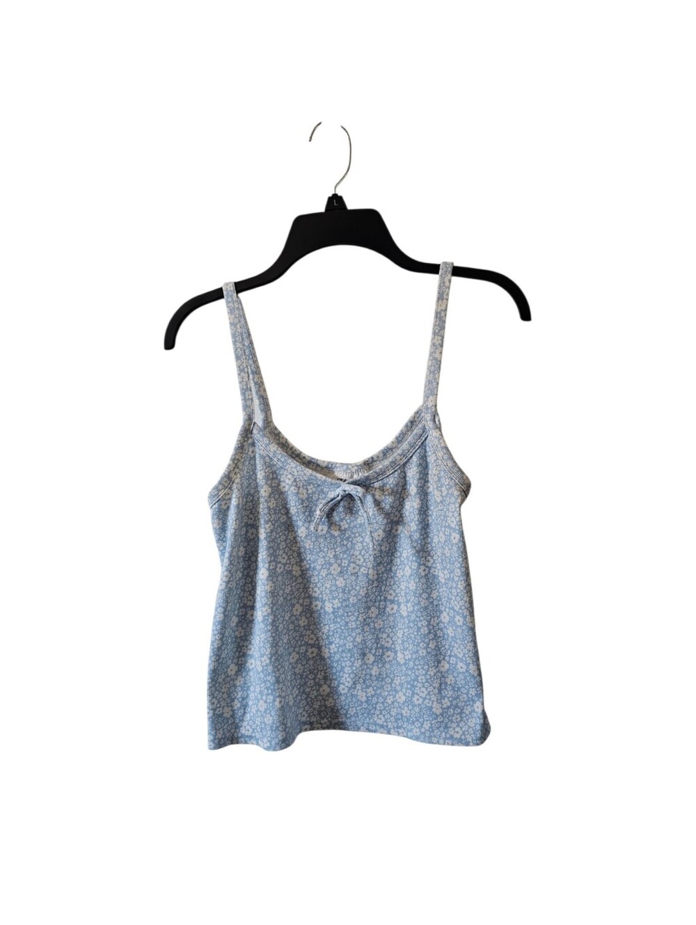 Jolie & Joy Blue Ditsy Floral Ribbed Cami Tank Top Bow Size XL Coquette Y2K